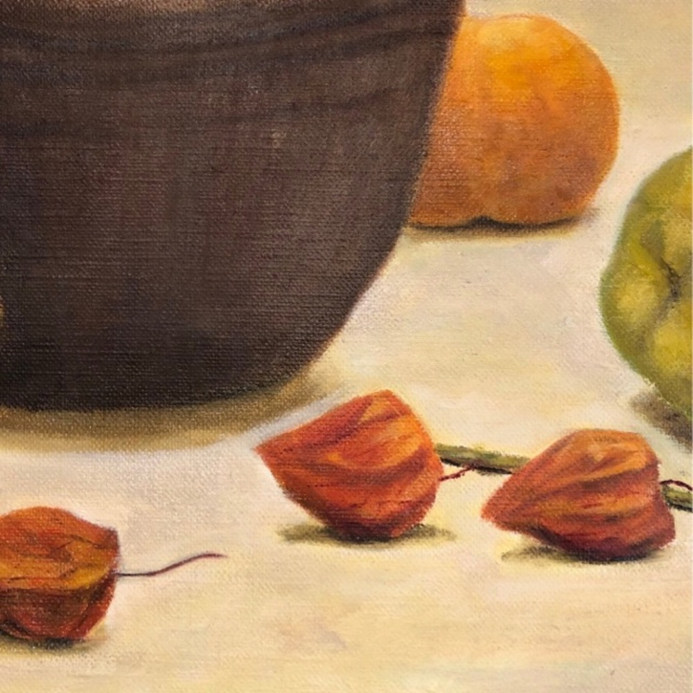 Unique Still-Life Painting: Persimmons, Chinese Quince, and Ground Cherries - Picture 3 of 5